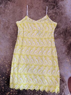 crown & ivy Yellow and White Eyelet Slip Dress
